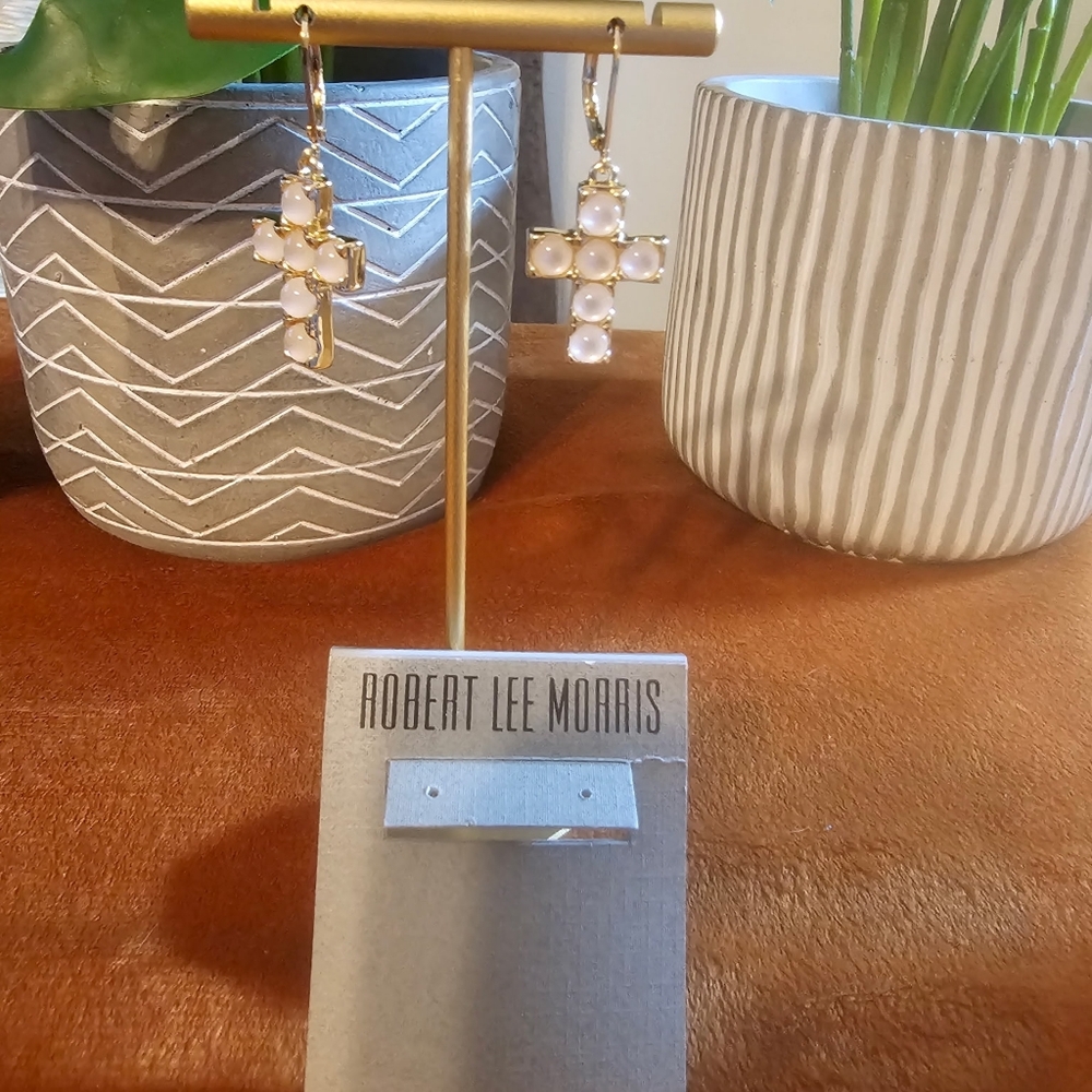 Robert Lee Morris Silver and White Cross Earrings - Picture 12 of 13